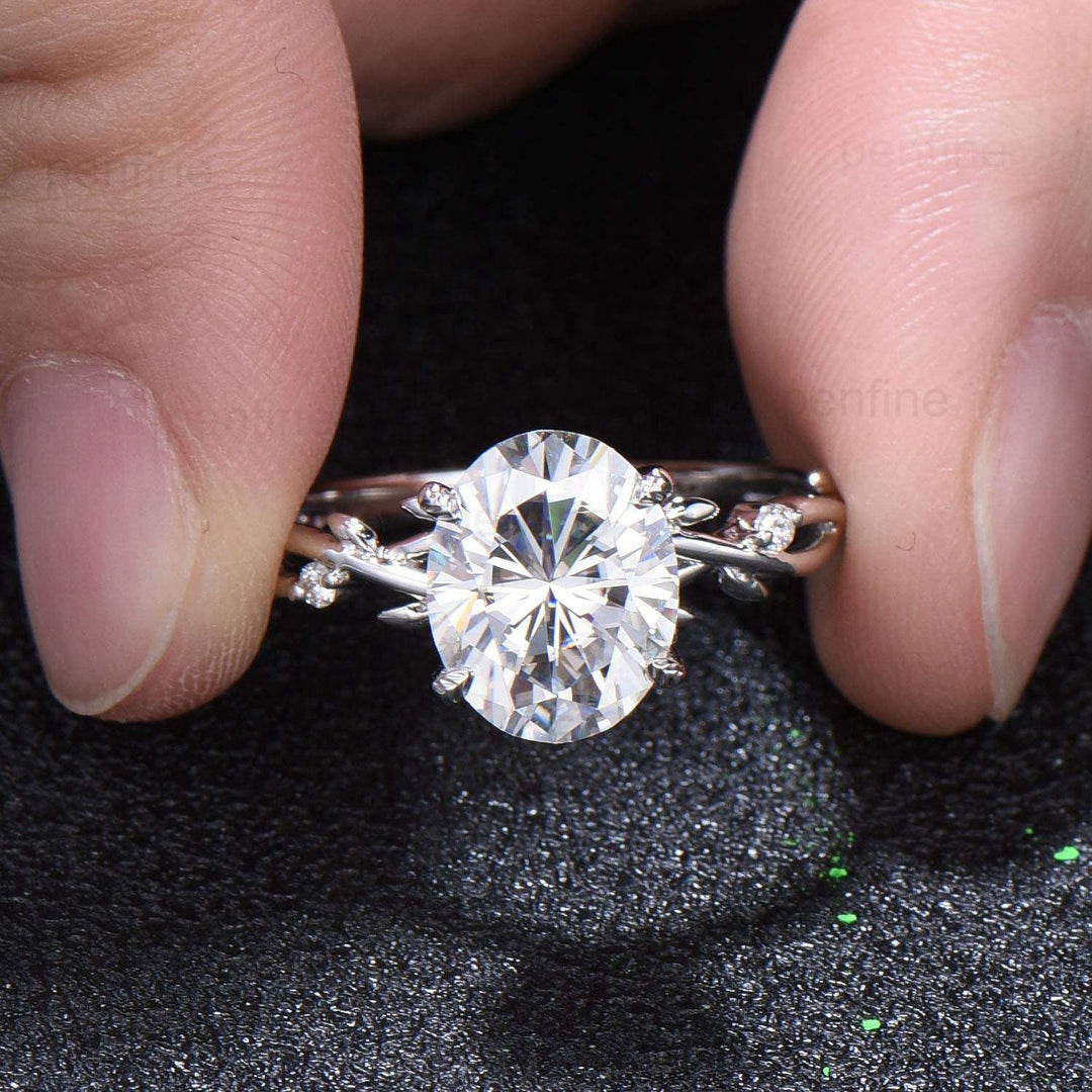 3 Carat Oval Cut Moissanite ring Nature Inspired Moissanite Engagement Ring Branch Leaf Vine Wedding Ring Unique Twig Promise Ring For Women - PENFINE