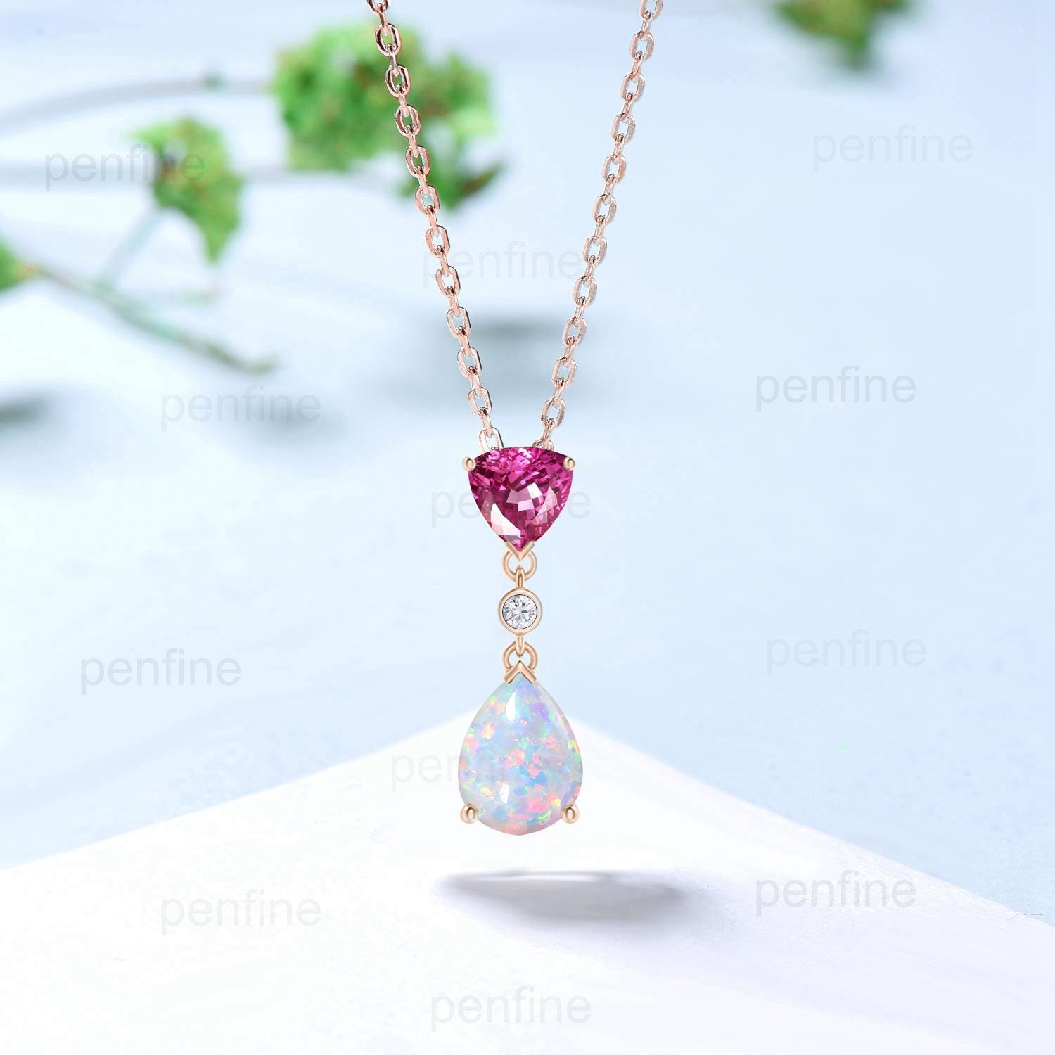 Opal necklace with Ruby popular Accent