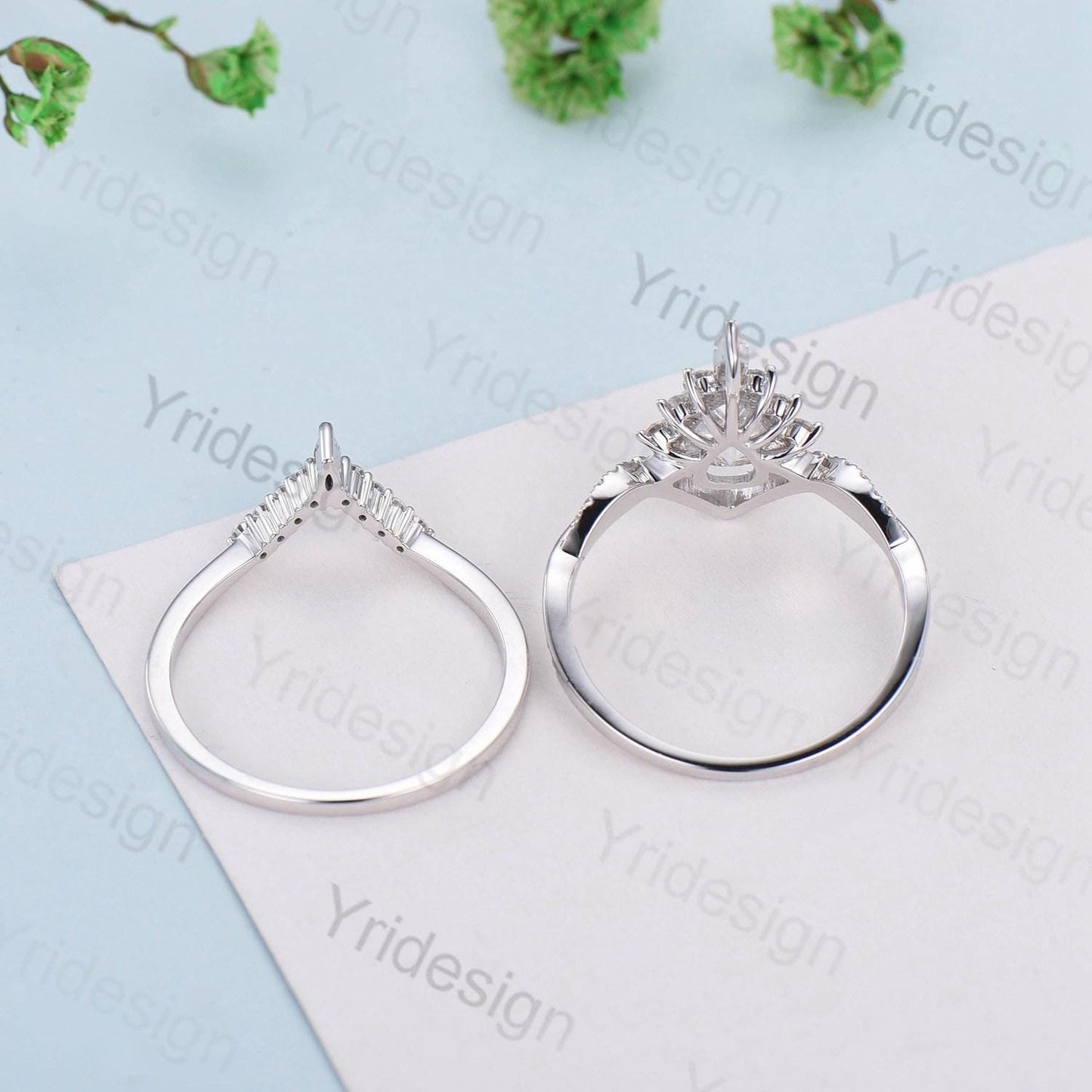 Retro pear shaped salt pepper diamond engagement ring art deco vintage pepper diamond wedding set unique anniversary promise ring for wife - PENFINE