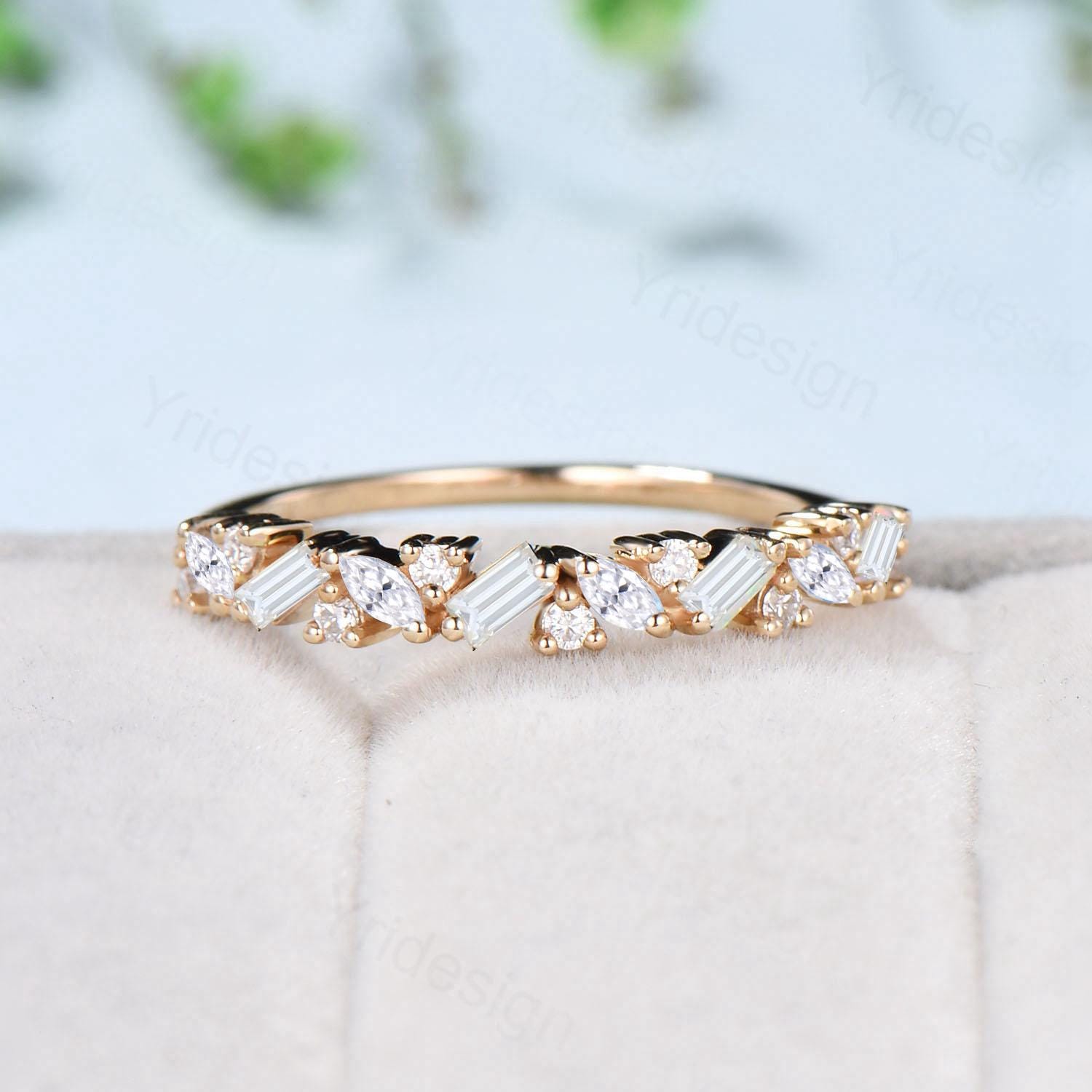 14K white gold wedding band Unique Marquise cut Peridot moissanite wedding band vintage Matching Stacking Bridal promise shops Peridot band Gift