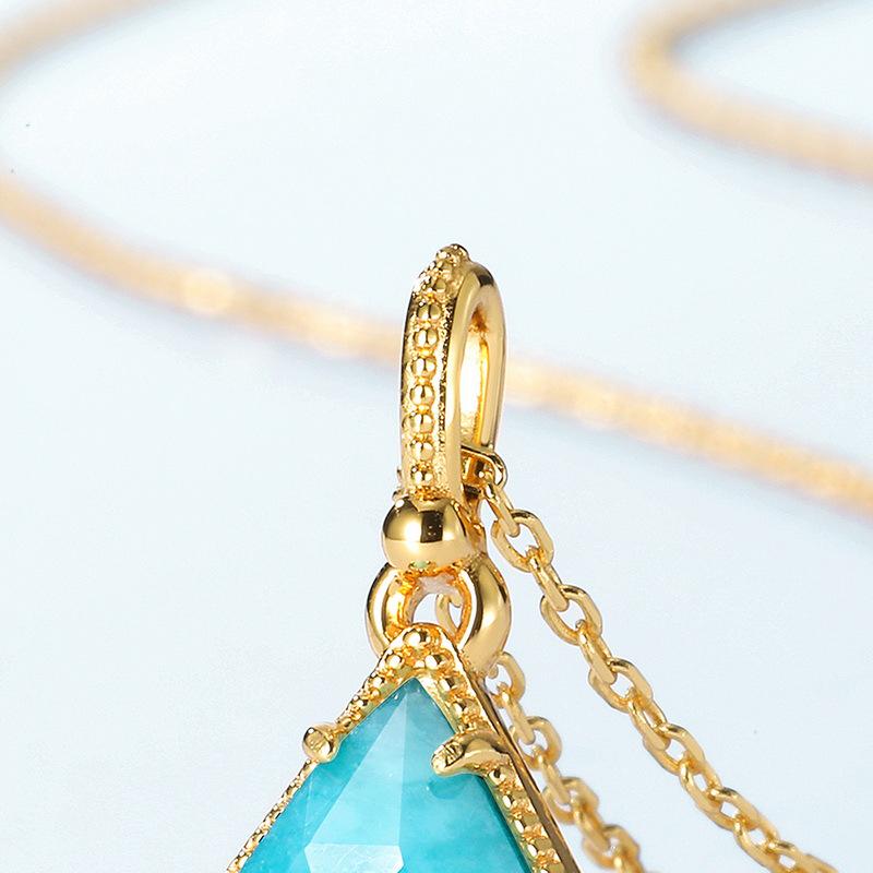 Vintage Amazonite pendant necklace art deco amazonite necklace for mom 14k/18k rose gold necklace promise engagement gift for women - PENFINE