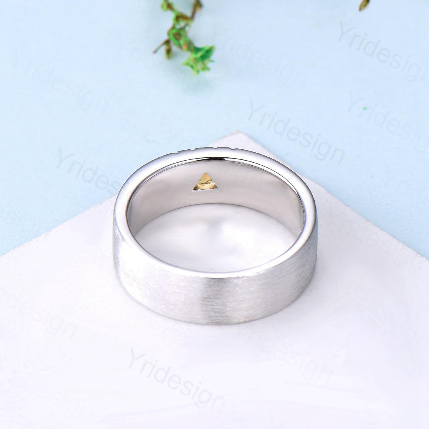 6mm Men's Ring Trillion Citrine Brushed Finished Band Solitaire Wedding Band Silver White Gold Unique Citrine Anniversary Band Gift For Men - PENFINE