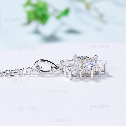 Snowflake Moissanite Pendant Necklace, Marquise CVD Diamond, Floral Christmas Gift - PENFINE