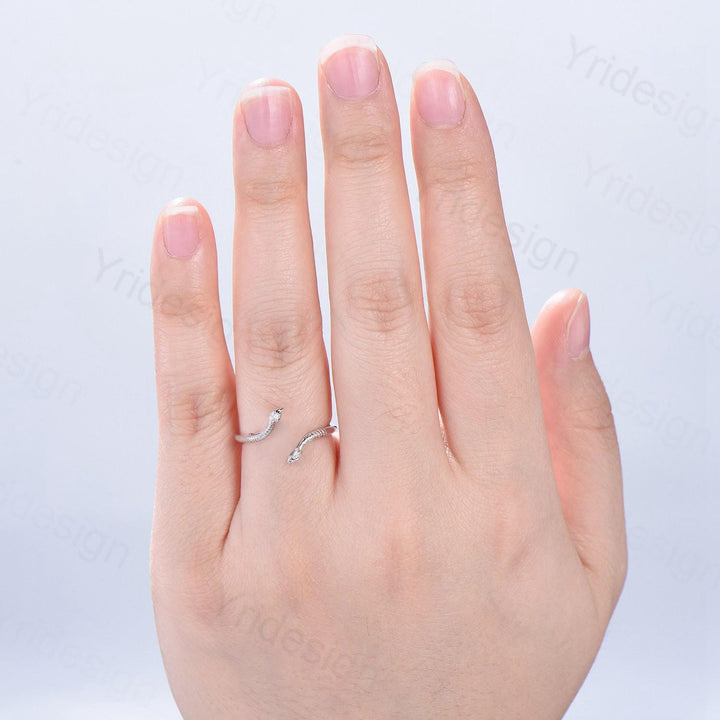Dainty black diamond snake wedding band women unique curved eternity wedding band stacking ring spinel band anniversary wedding gift for her - PENFINE