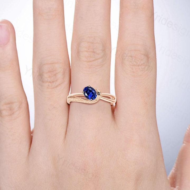 Snake Sapphire Engagement Ring Gold, 14K Solid Gold Gothic Ring for Women, Serpent Ring, Animal Ring,Split Shank Black Spinel Snake Eye Ring - PENFINE