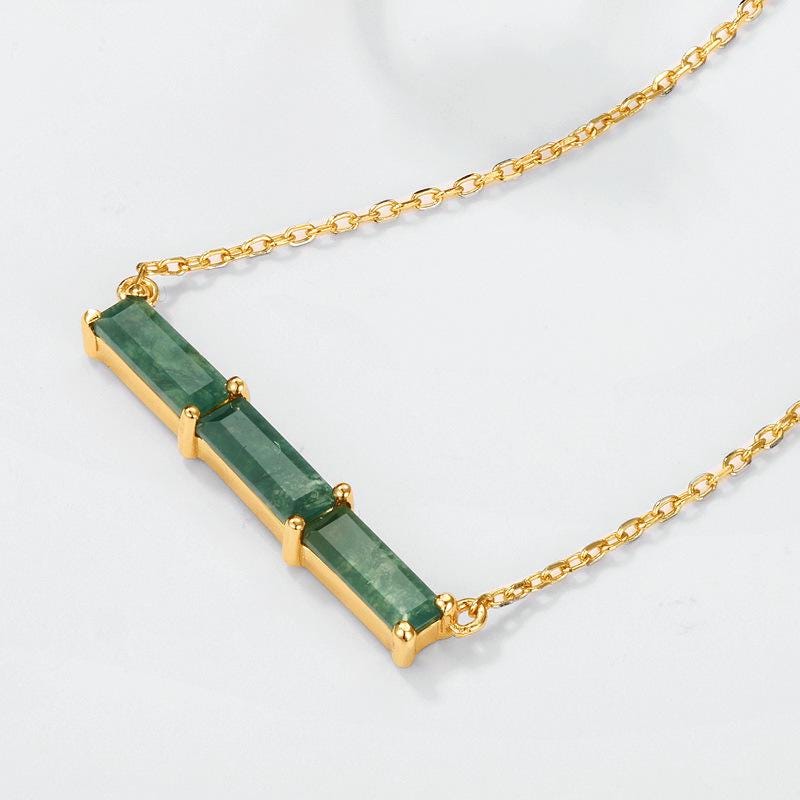 Minimalist baguette cut moss agate wedding set solitaire yellow gold moss agate pendant necklace rose gold agate earrings anniversary gifts - PENFINE
