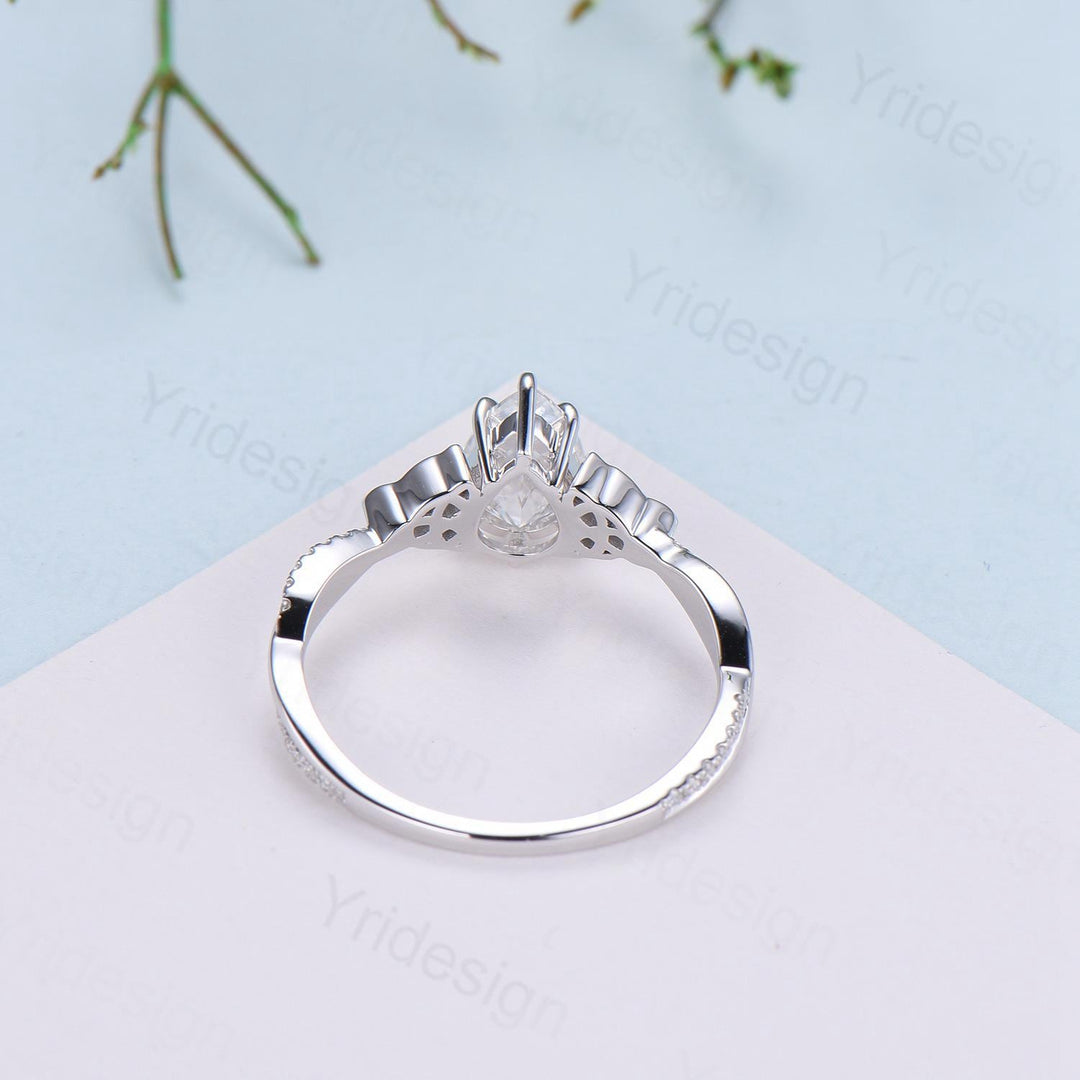 Celtic Knot Pear Shaped Emerald Engagement Ring For Women Unique Norse Viking infinity Moissanite Wedding Ring Spilt Shank Anniversary gifts - PENFINE