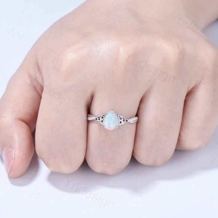 Celtic Knot Pear Shaped Fire Opal Engagement Ring For Women Unique Norse Viking infinity Opal Wedding Ring Spilt Shank Anniversary gifts - PENFINE