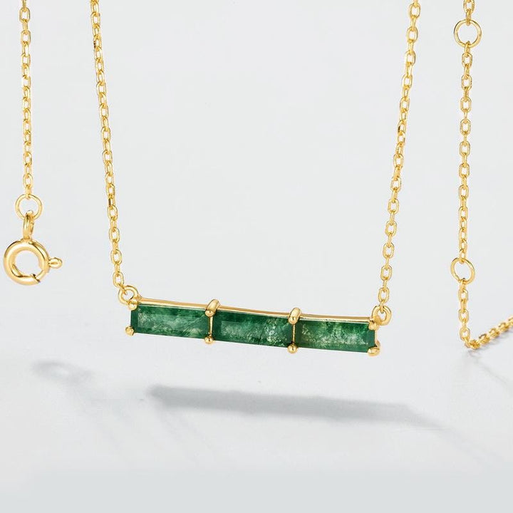 Minimalist baguette cut moss agate wedding set solitaire yellow gold moss agate pendant necklace rose gold agate earrings anniversary gifts - PENFINE