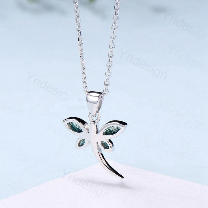 Dragonfly Black Marquise Spinel Spinel Necklace Bezel Set Simple Butterfly Accompany Necklace Pendant Minimalist Anniversary Birthday Gift - PENFINE