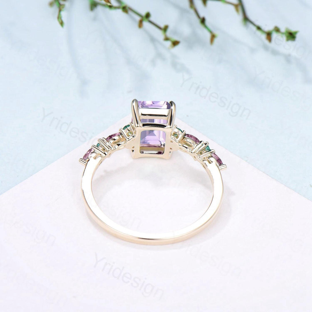 Unique Emerald Cut lavender amethyst Ring Marquise Alexandrite Opal Purple Engagement Ring February Birthstone Handmade Proposal Gifts Women - PENFINE
