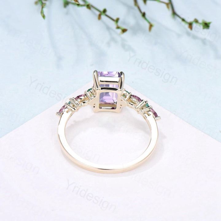 Unique Emerald Cut lavender amethyst Ring Marquise Alexandrite Opal Purple Engagement Ring February Birthstone Handmade Proposal Gifts Women - PENFINE