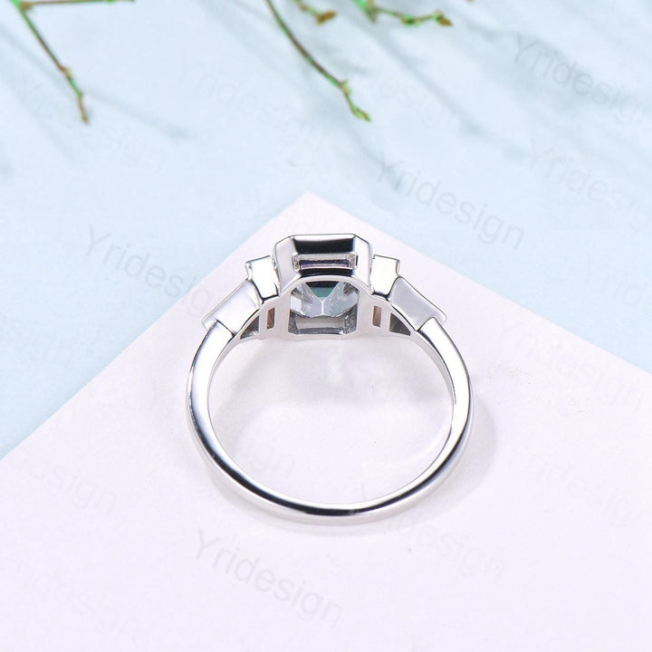 Vintage emerald cut mystic topaz engagement ring Baguette white opal trillion cut alexandrite band unique topaz five stone anniversary ring - PENFINE