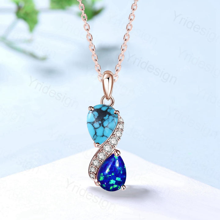 Unique Turquoise Pendant Necklace Women Alternative Moissanite Blue Fire Opal Necklace Snake Promise Gift Pear Shaped Pendant for Daughter - PENFINE