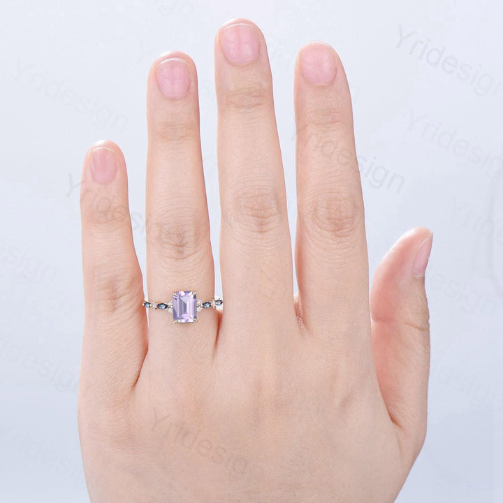 Unique Emerald Cut lavender amethyst Ring Marquise Alexandrite Opal Purple Engagement Ring February Birthstone Handmade Proposal Gifts Women - PENFINE