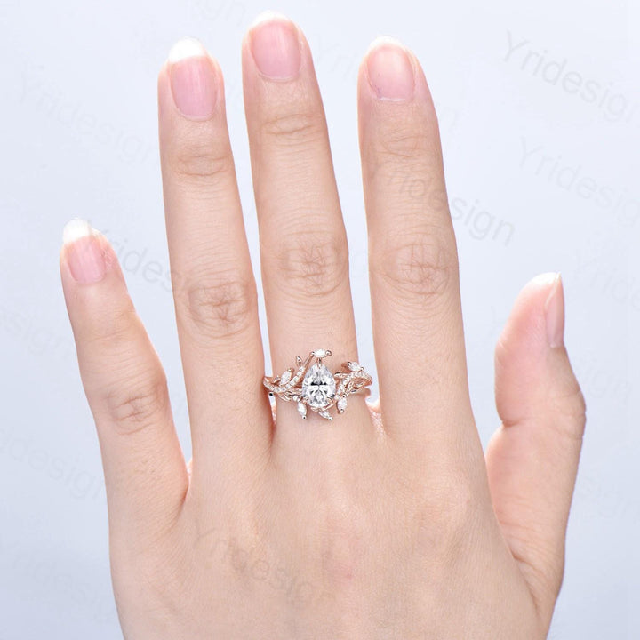 Pear Shaped Brilliant Moissanite Engagement Ring Set Nature Inspired Snake Eternity Wedding Set Moissanite Promise Bridal Set Women Gifts - PENFINE