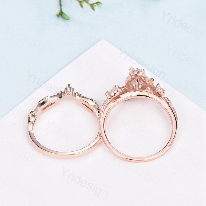 Vintage Pear Diamond Engagement Ring Set Nature Inspired Moissanite Wedding Ring Set 14k Rose Gold 2pcs Snake CVD Diamond Bridal Set Women - PENFINE