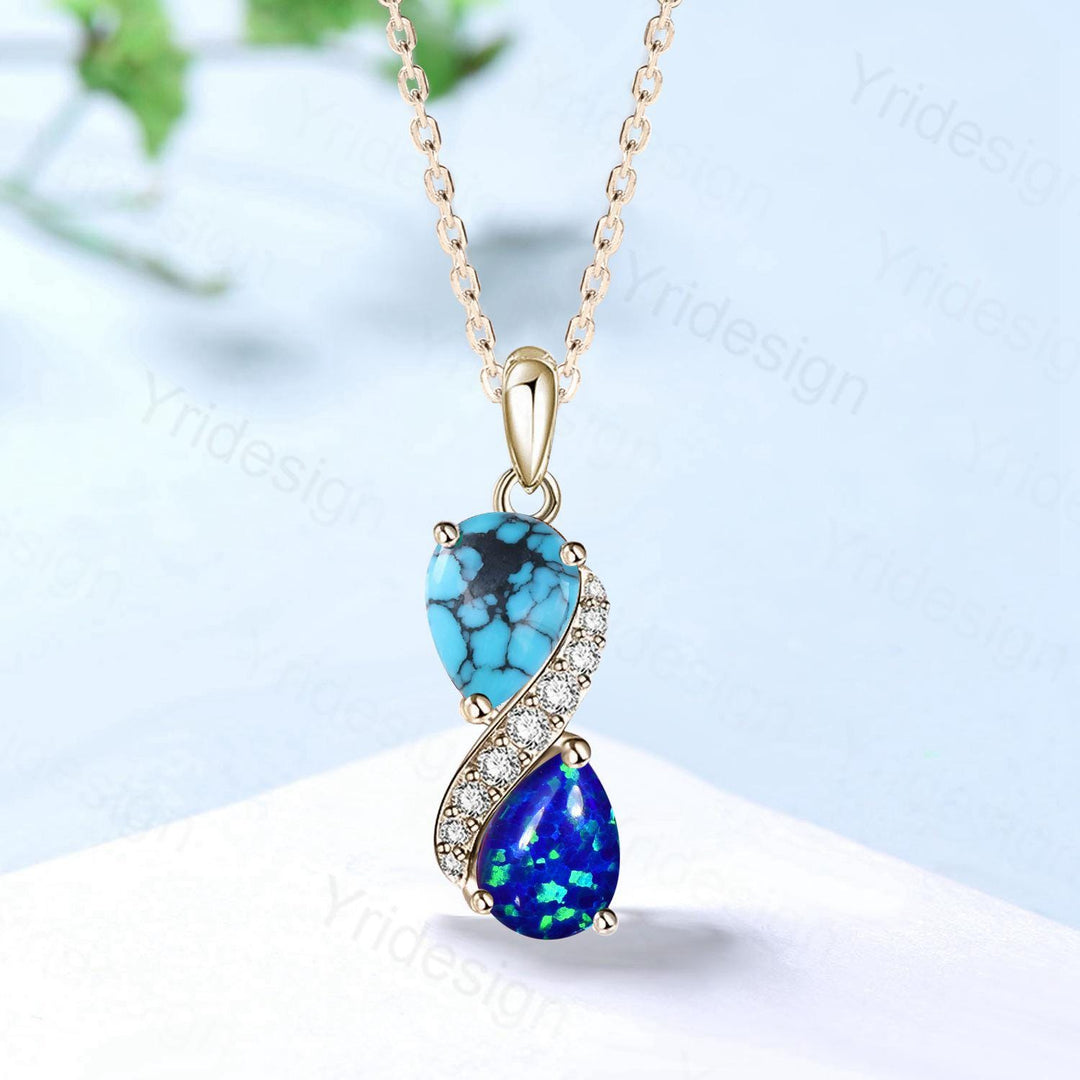 Unique Turquoise Pendant Necklace Women Alternative Moissanite Blue Fire Opal Necklace Snake Promise Gift Pear Shaped Pendant for Daughter - PENFINE