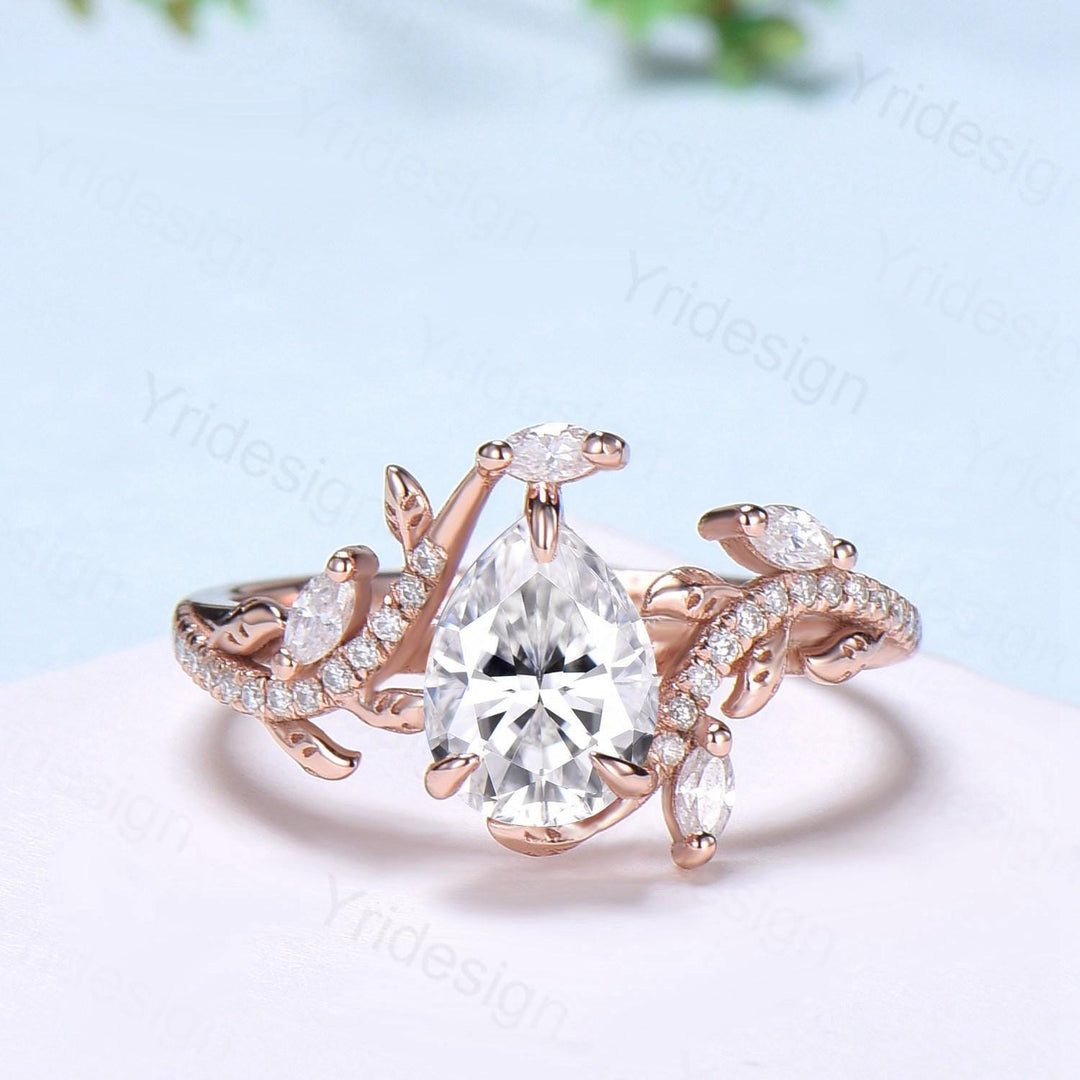 Pear Shaped Brilliant Moissanite Engagement Ring Set Nature Inspired Snake Eternity Wedding Set Moissanite Promise Bridal Set Women Gifts - PENFINE