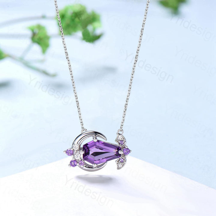 Unique Bat Jewelry Coffin Shape Amethyst Necklace Pendant Gothic Purple Amethyst Earring Silver Rose Gold Amphibian Wedding Set for Daughter - PENFINE
