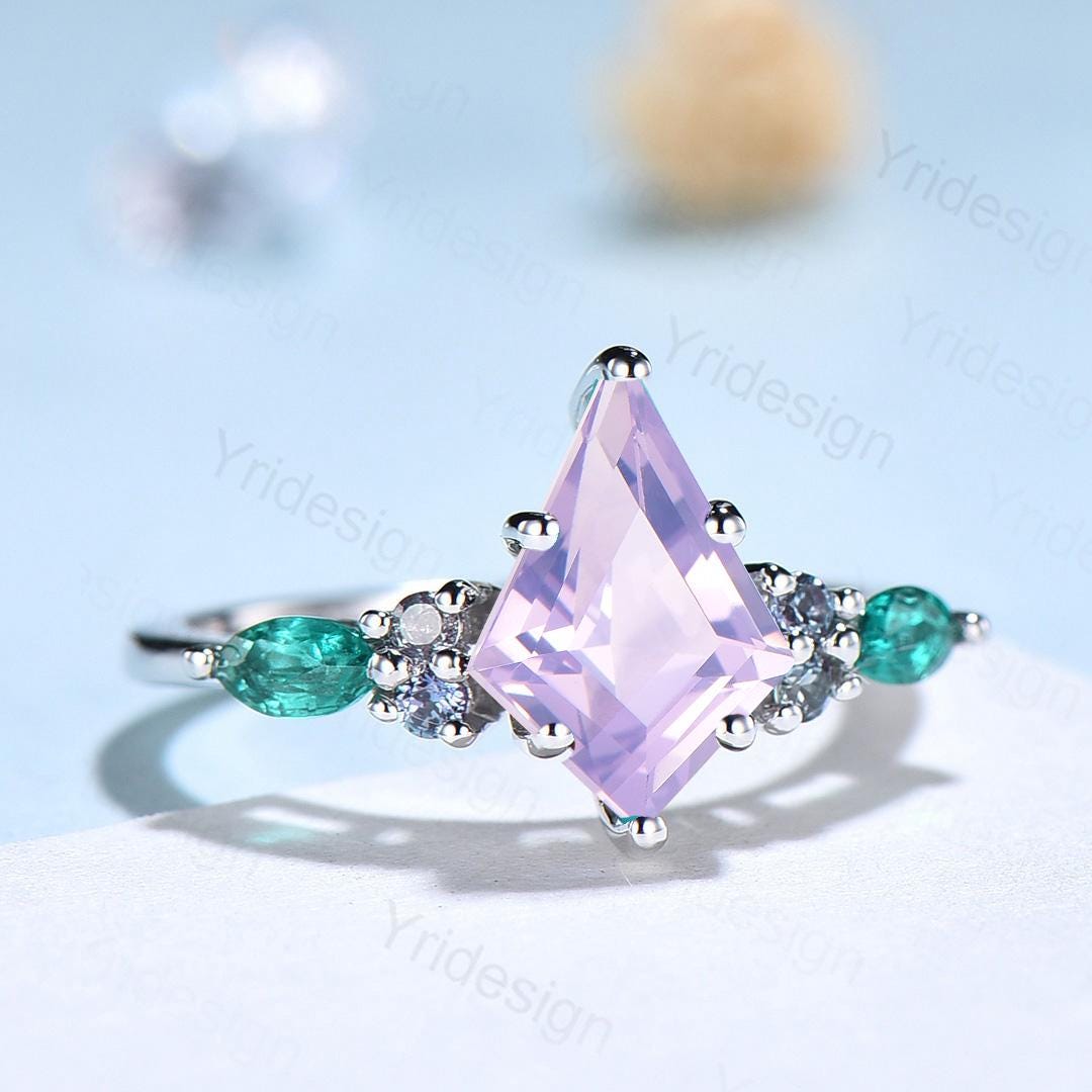 Vintage Lavender Amethyst Engagement Ring Cluster Alexandrite Emerald Wedding Ring Purple Sapphire Anniversary Ring Amethyst Promise Ring - PENFINE
