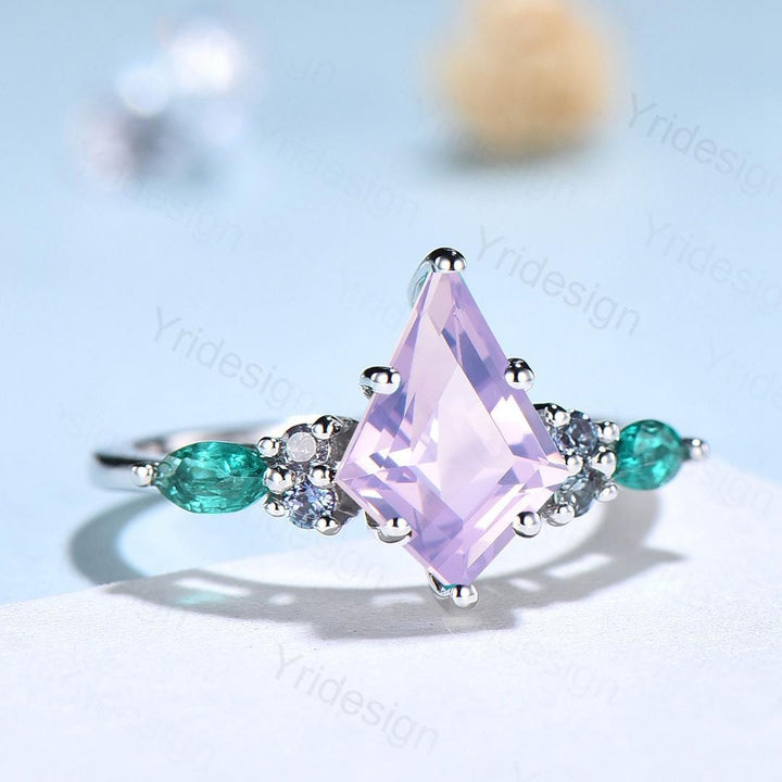 Vintage Lavender Amethyst Engagement Ring Cluster Alexandrite Emerald Wedding Ring Purple Sapphire Anniversary Ring Amethyst Promise Ring - PENFINE