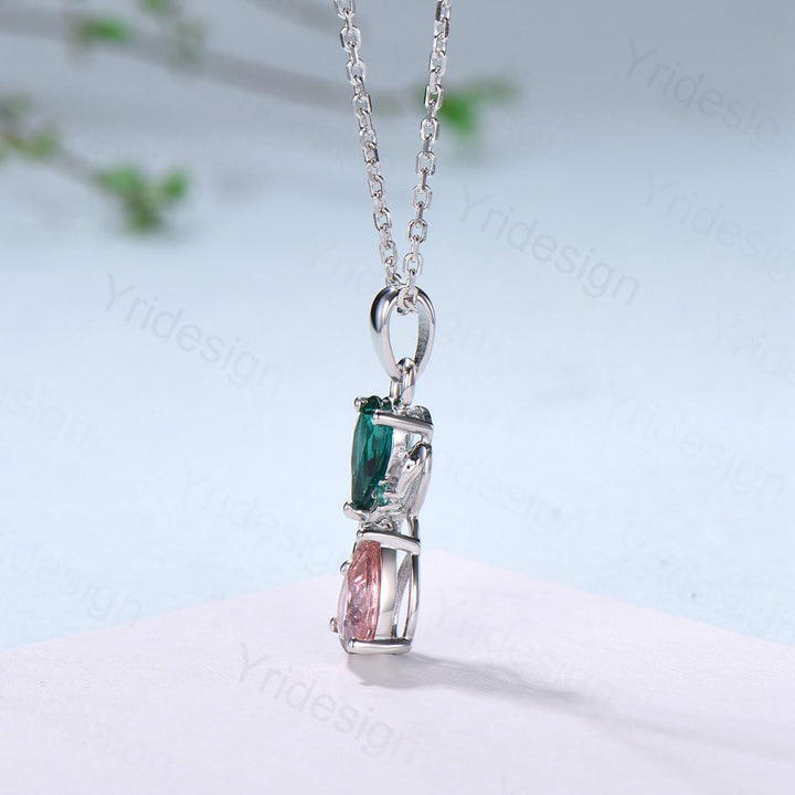 Nature Inspired Pink Tourmaline Emerald Pendant Necklace Women Unique Alternative Moss Agate Necklace Branch Snake pear shaped leafy pendant - PENFINE