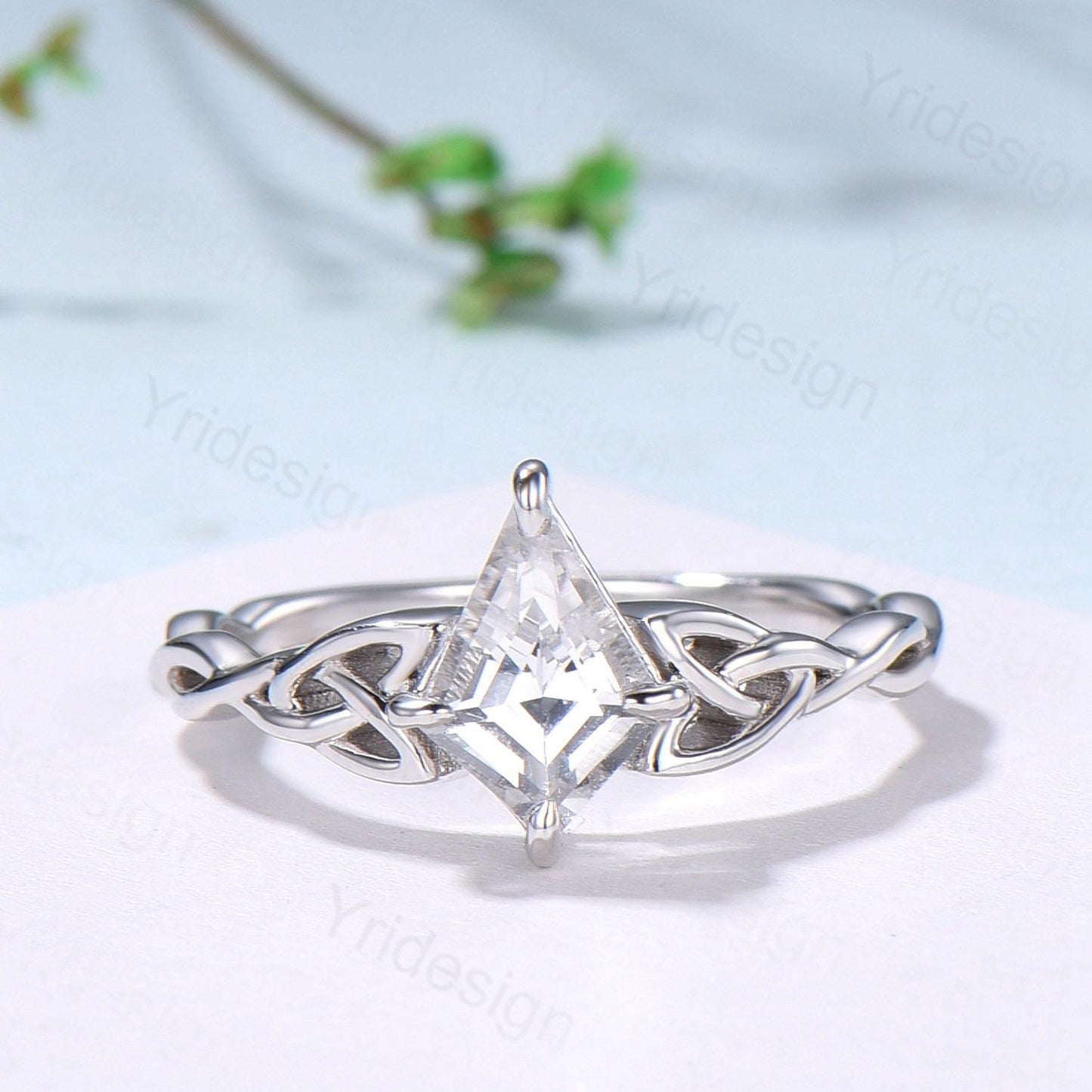 Norse Viking Kite Cut Natural White Sapphire Engagement Ring Set Unique Celtic Love Knot Peridot Butterfly Wedding Band Vintage Bridal Set - PENFINE