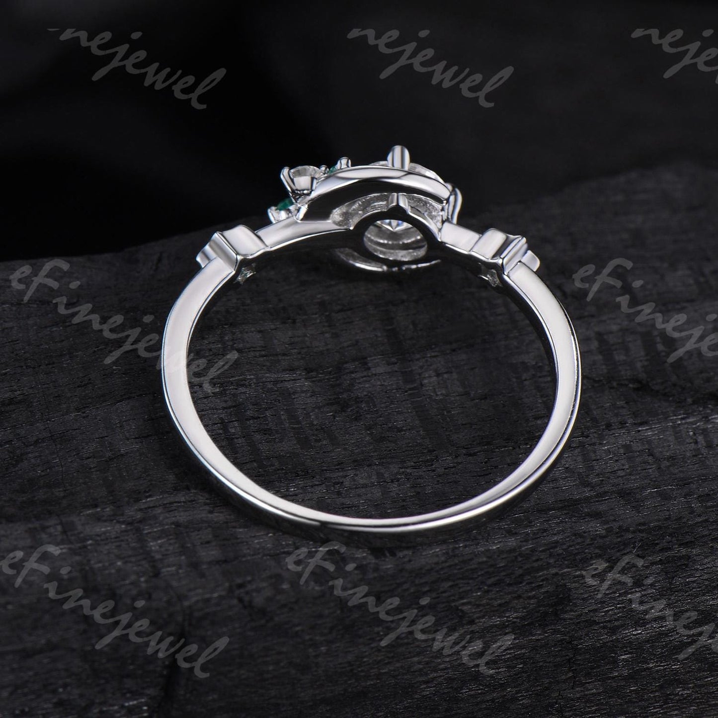 Blue Sandstone Engagement Ring: Moon, Star, Emerald Galaxy Ring - PENFINE