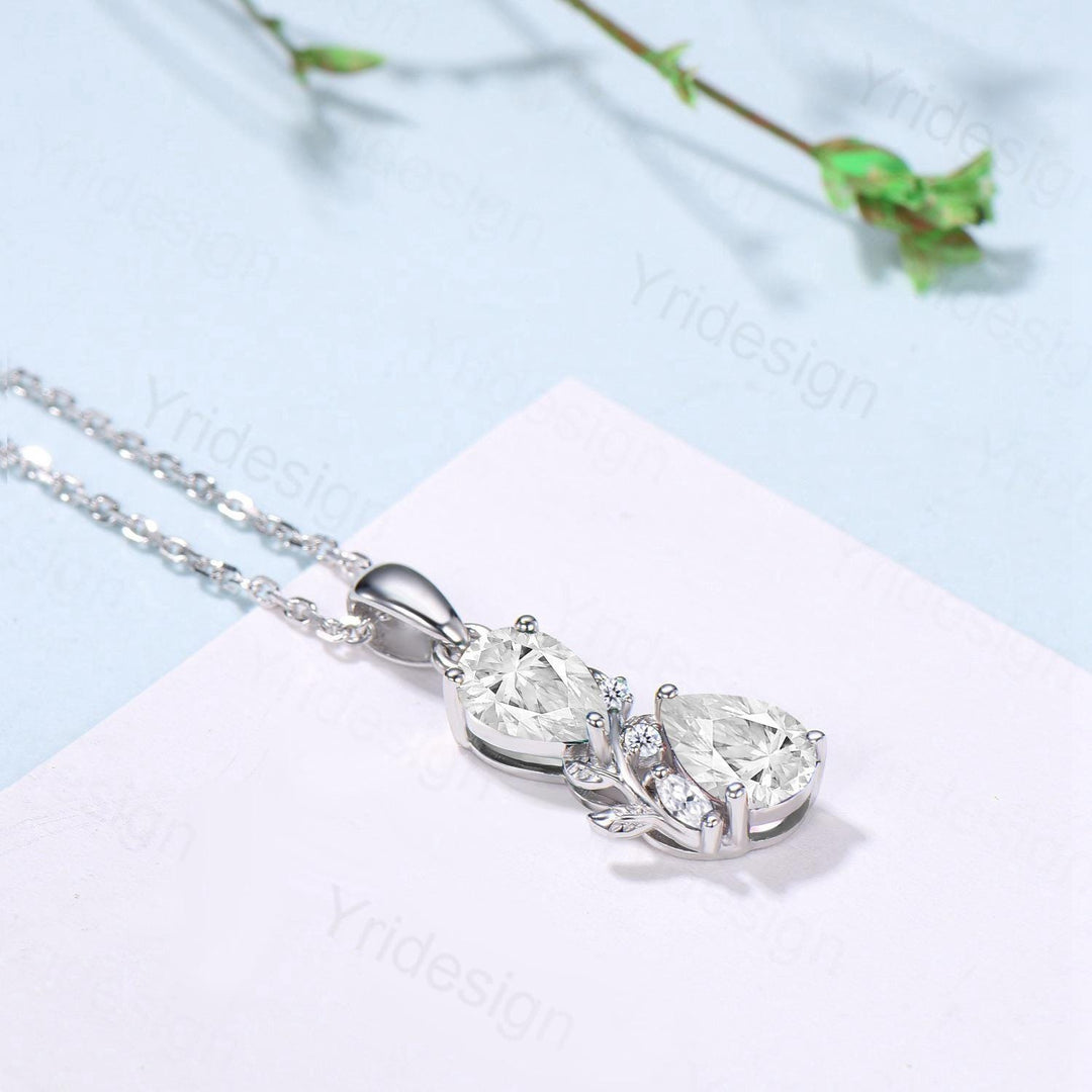 Nature Inspired Pear Shaped Moissanite Necklace Pendant Unique Moissanite Stud Earrings Branch Snake Leaf Vine Wedding Set Promise Gifts - PENFINE
