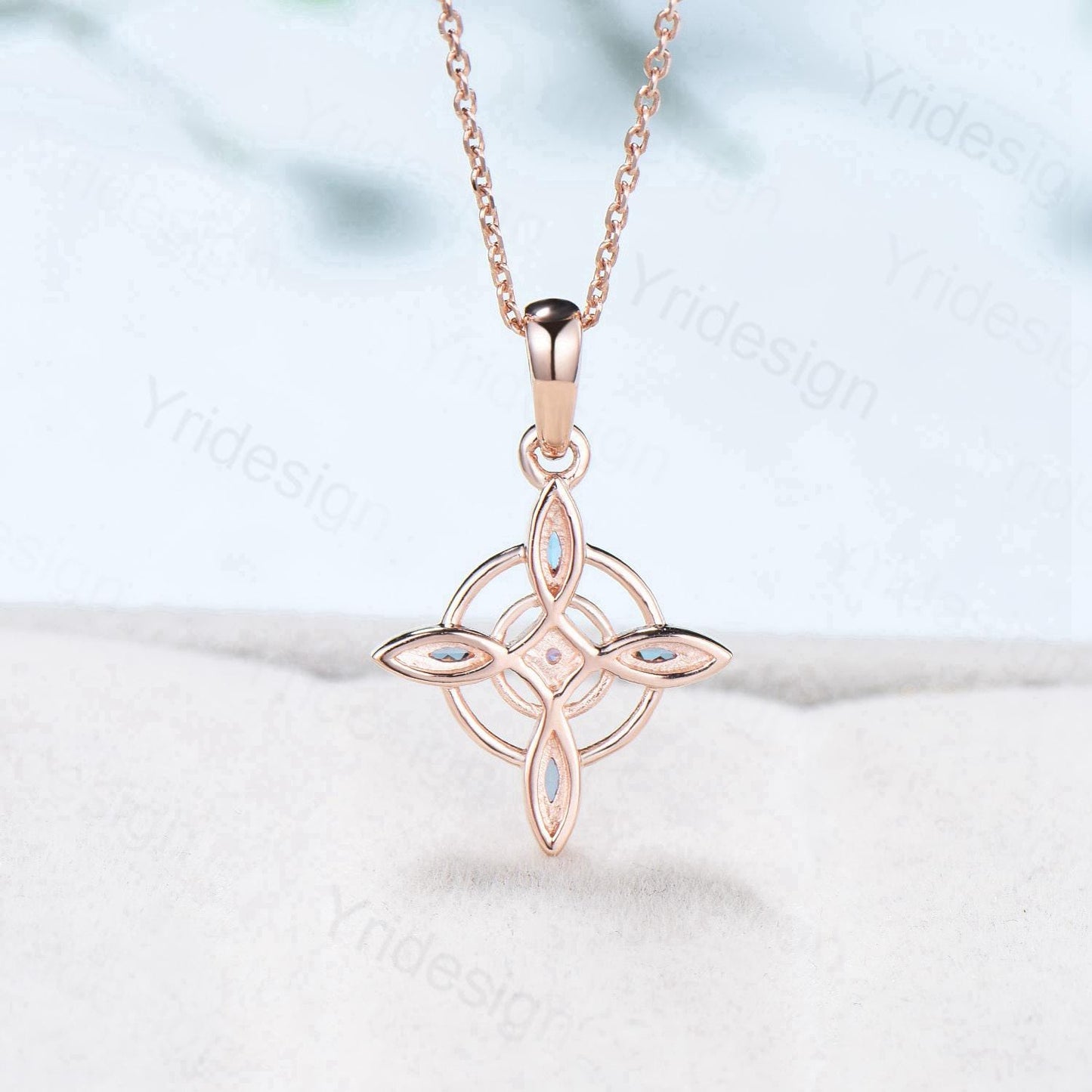 Unique Marquise Cut Blue Sapphire Necklace and Earring Double Loop September Stud Earring Silver Rose Gold Celtic Love Jewelry Wedding Sets - PENFINE