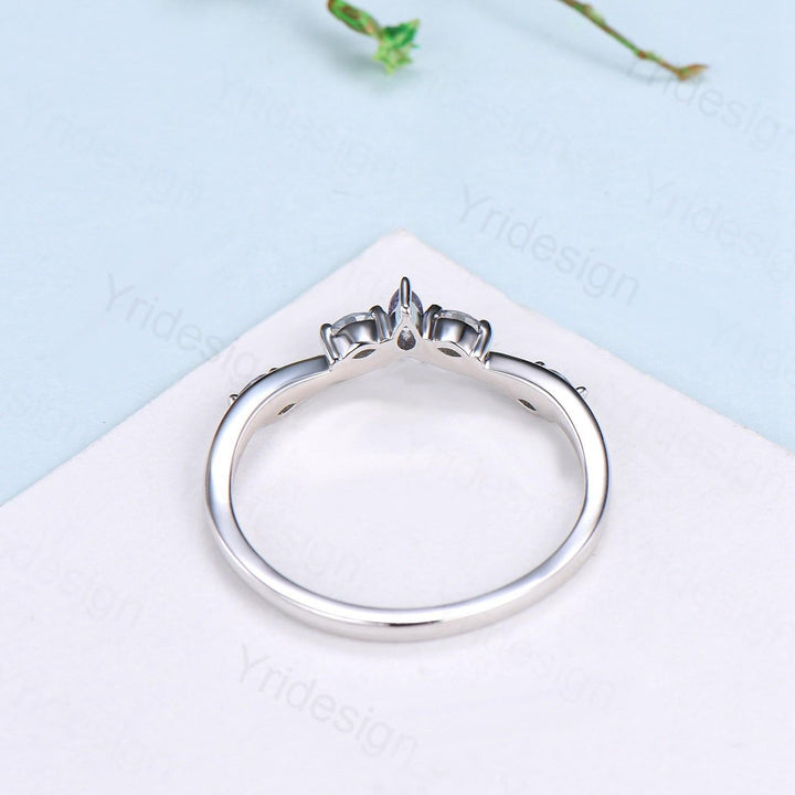 Vintage Fire Opal Ruby Wedding Band Women Unique Teardrop White Opal Stackable Ring Marquise Ruby Curved Matching Band Anniversary Gift - PENFINE