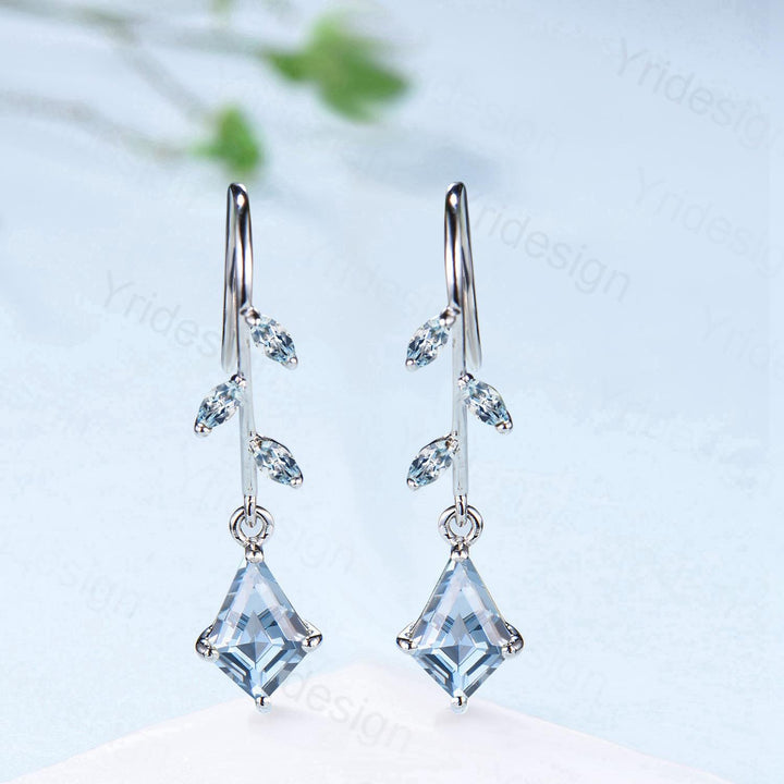 Vintage kite cut aquamarine earrings Unique pinwheel earrings marquise march birthstone drop stud earrings dainty anniversary promise gift - PENFINE