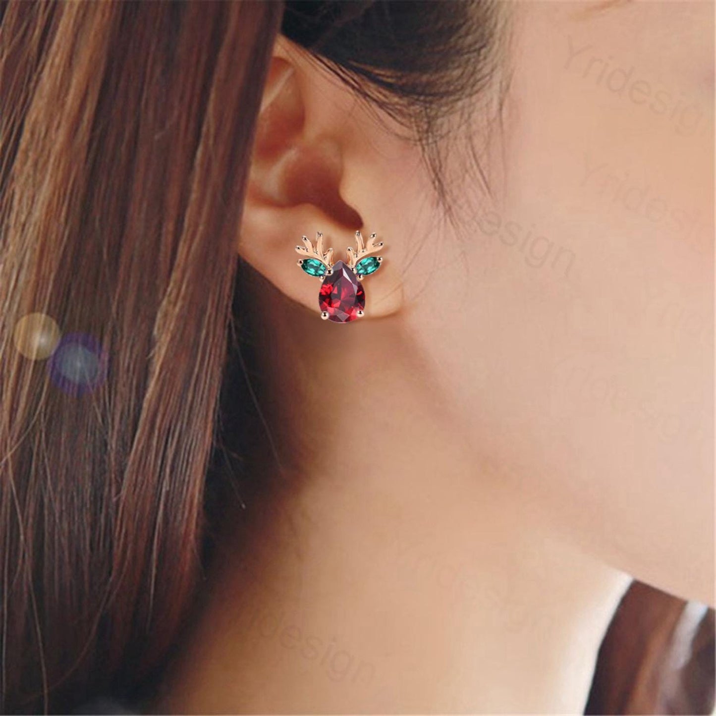 Elegant Pear Cut Red Ruby Antler Necklace Animal Inspired Dainty Marquise Emerald Earring Rose Gold Deer Antler July Birthstone Jewelry - PENFINE