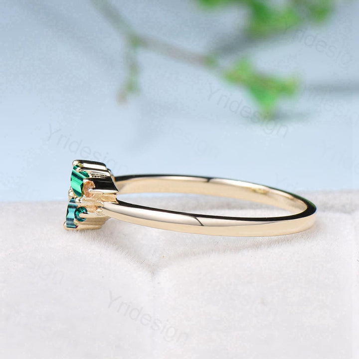 Unique Baguette Alexandrite Emerald Ring Moonstone Wedding Ring Yellow Gold Stacking Dainty Ring Multi-Stone Citrine Ring Anniversary Gift - PENFINE
