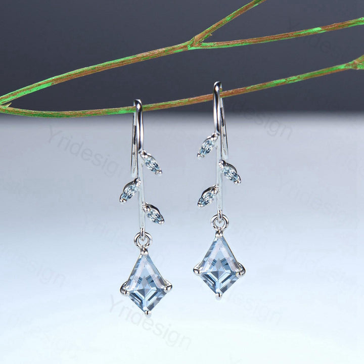 Vintage kite cut aquamarine earrings Unique pinwheel earrings marquise march birthstone drop stud earrings dainty anniversary promise gift - PENFINE