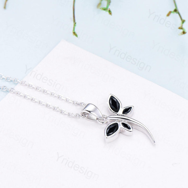 Dragonfly Black Marquise Spinel Spinel Necklace Bezel Set Simple Butterfly Accompany Necklace Pendant Minimalist Anniversary Birthday Gift - PENFINE