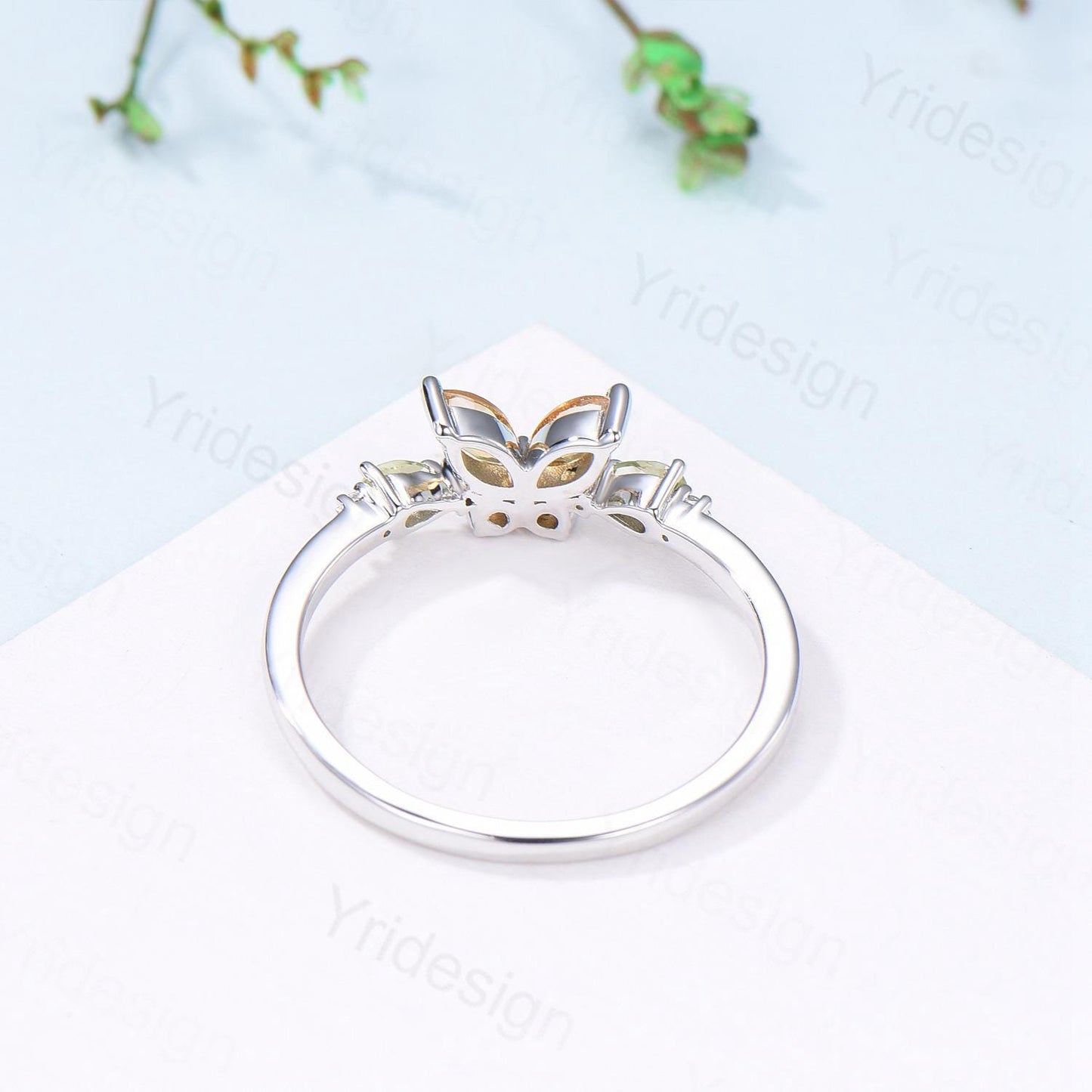 Unique Butterfly Citrine Peridot Engagement Ring Vintage Marquise Citrine Ring Pear Peridot Wedding Ring Anniversary Promise Birthstone Gift - PENFINE