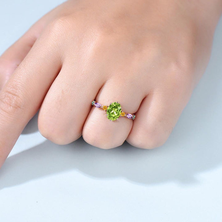Vintage Oval Cut Peridot Engagement Ring Multi-Stone Cluster Citrine Amethyst Emerald Wedding Ring August Birthstone Anniversary Gift Women - PENFINE