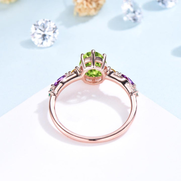 Vintage Oval Cut Peridot Engagement Ring Multi-Stone Cluster Citrine Amethyst Emerald Wedding Ring August Birthstone Anniversary Gift Women - PENFINE