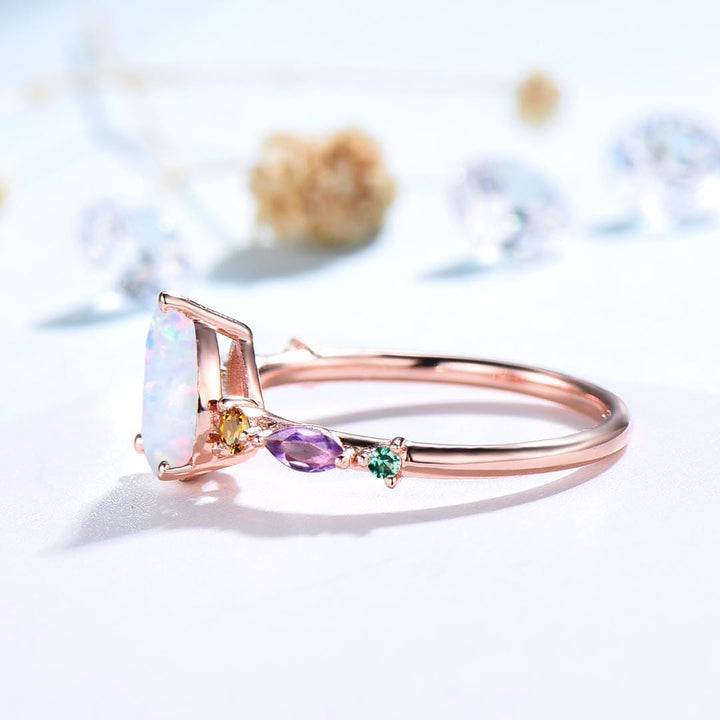 Vintage Pear Shaped Fire Opal Engagement Ring Multi-Stone Cluster Amethyst Emerald Wedding Ring Citrine Birthday Anniversary Promise Gift - PENFINE