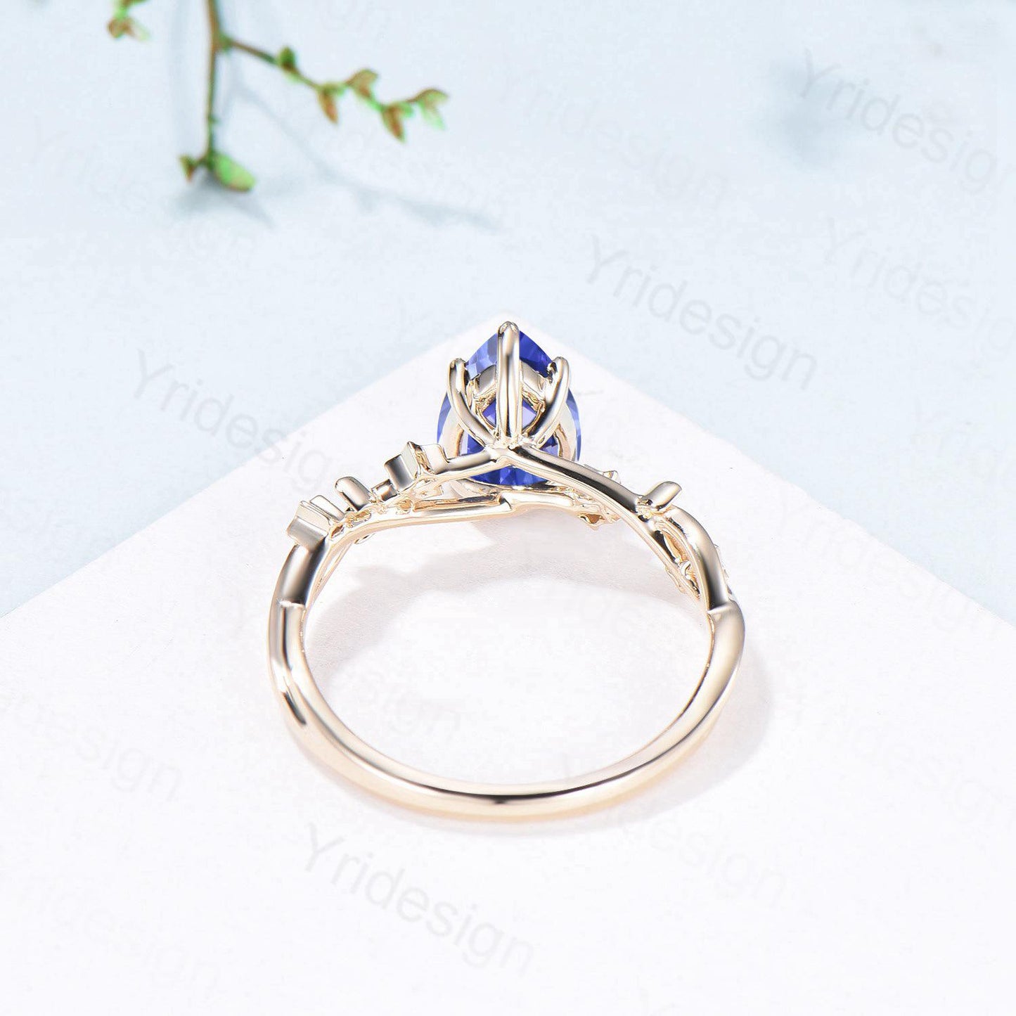 Vintage Natural Tanzanite Engagement Ring Pear Shaped Yellow Gold Moon Star Wedding Ring Blue Sapphire Anniversary Promise Ring For Women - PENFINE
