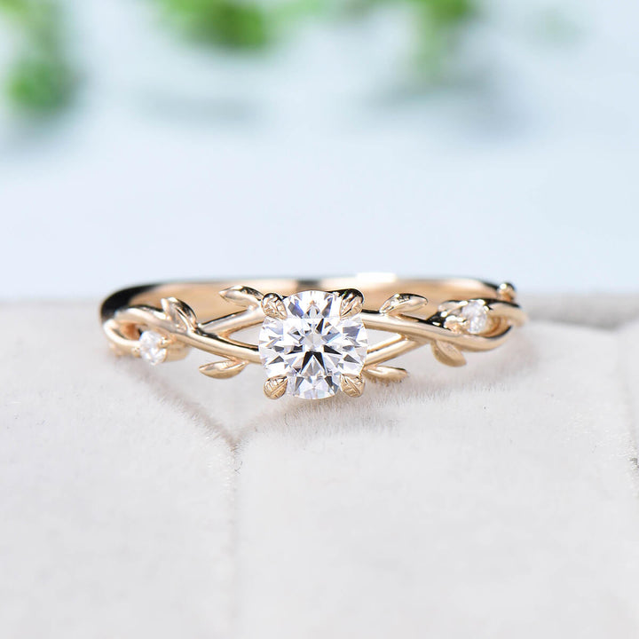 5mm Round Brilliant Moissanite ring set Leaf Branch Moissanite Engagement Ring Set Nature Inspired Wedding Ring Unique Twig Bridal Set Women - PENFINE