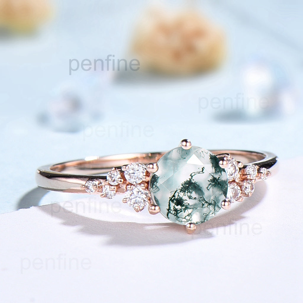 14K Dainty Princess Cut Emerald and Diamond Ring 14K Rose Gold / 8.5
