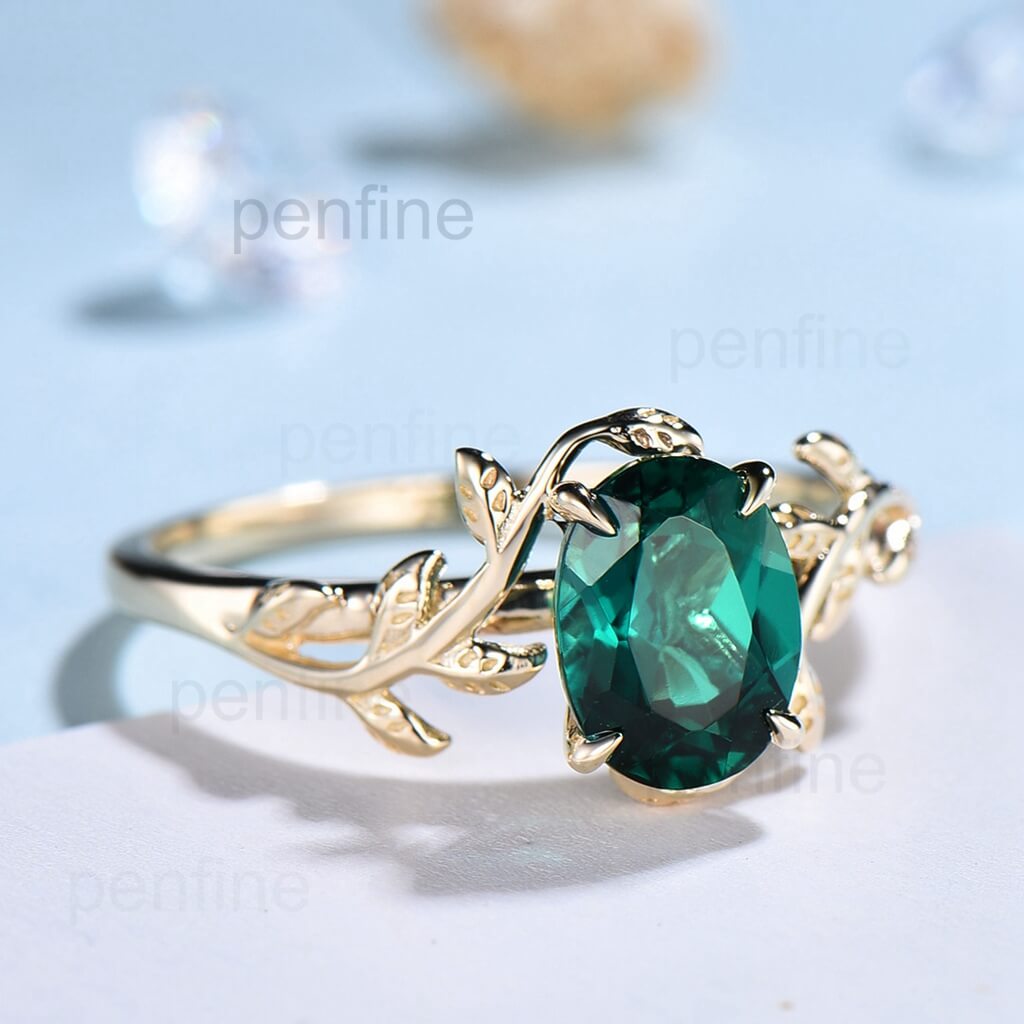 Lab Emerald Solitaire Engagement Ring