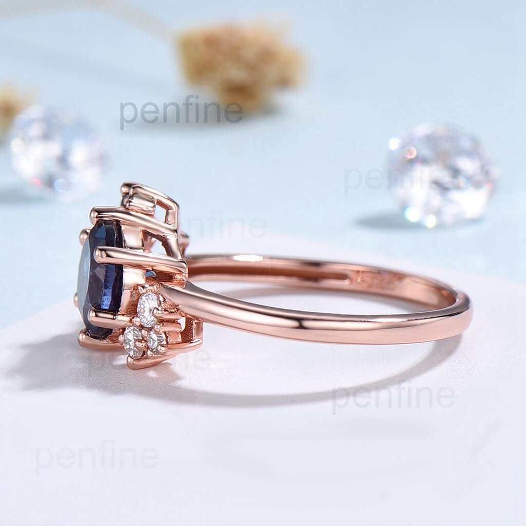 Cluster Alexandrite ring unique vintage alexandrite engagement ring oval cut delicate moissanite bridal ring gifts - PENFINE