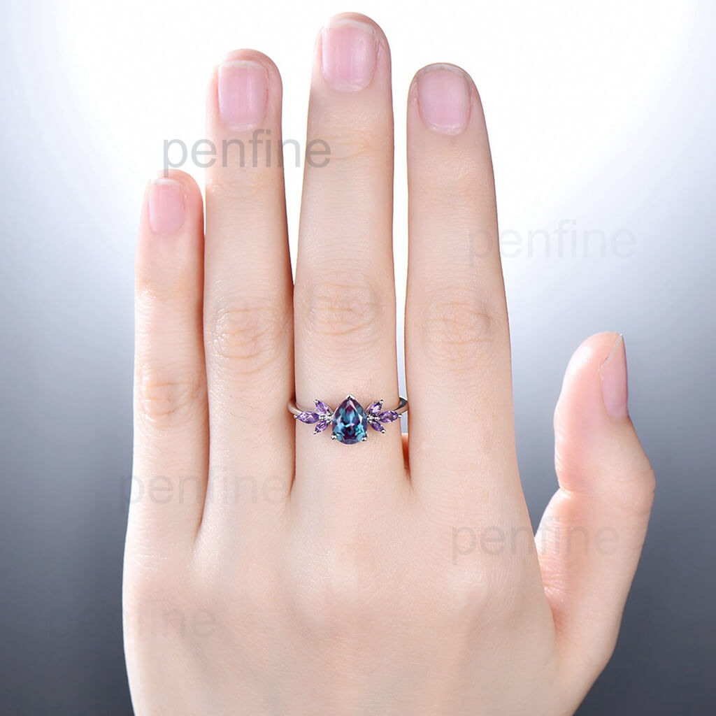 alexandrite engagement ring pear cut