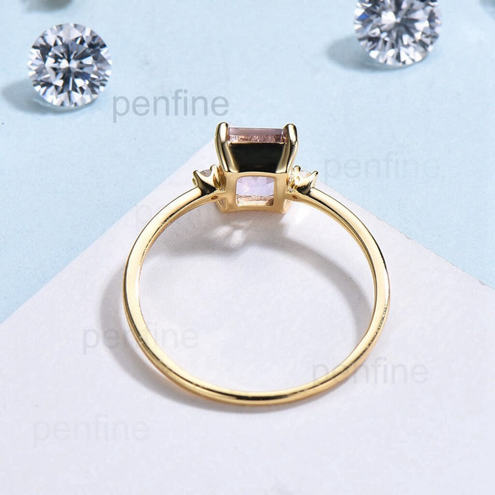 Three Stone Morganite Diamond Solitaire Engagement Ring Yellow Gold - PENFINE