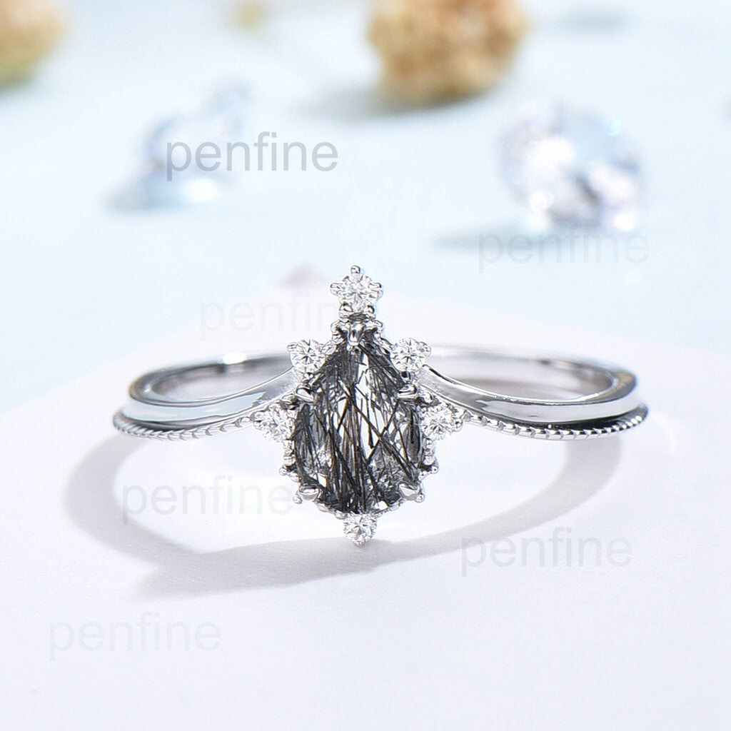 black rutilated quartz engagement ring