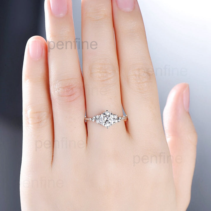 Cluster unique vintage moissanite engagement ring - PENFINE